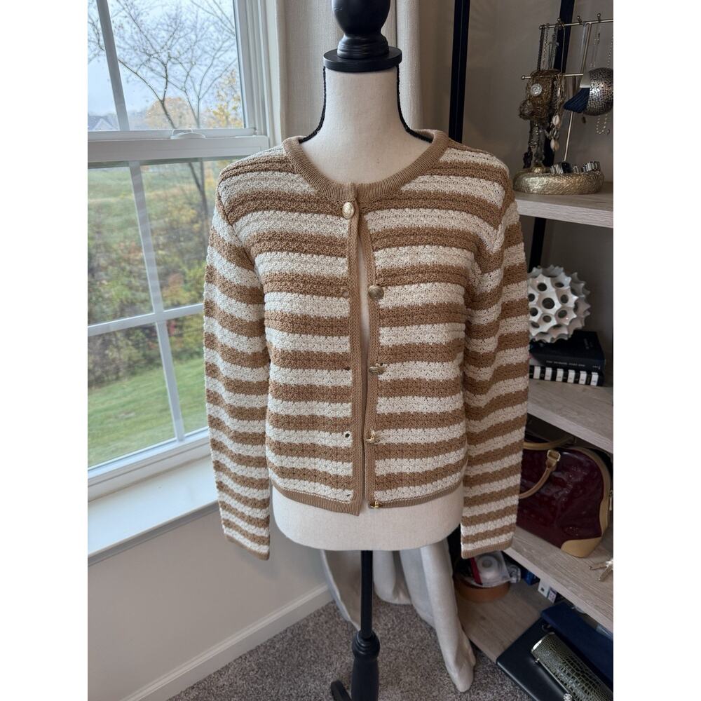 The Workshop Striped Cardigan Sweater Button Front Classic Nautical Large